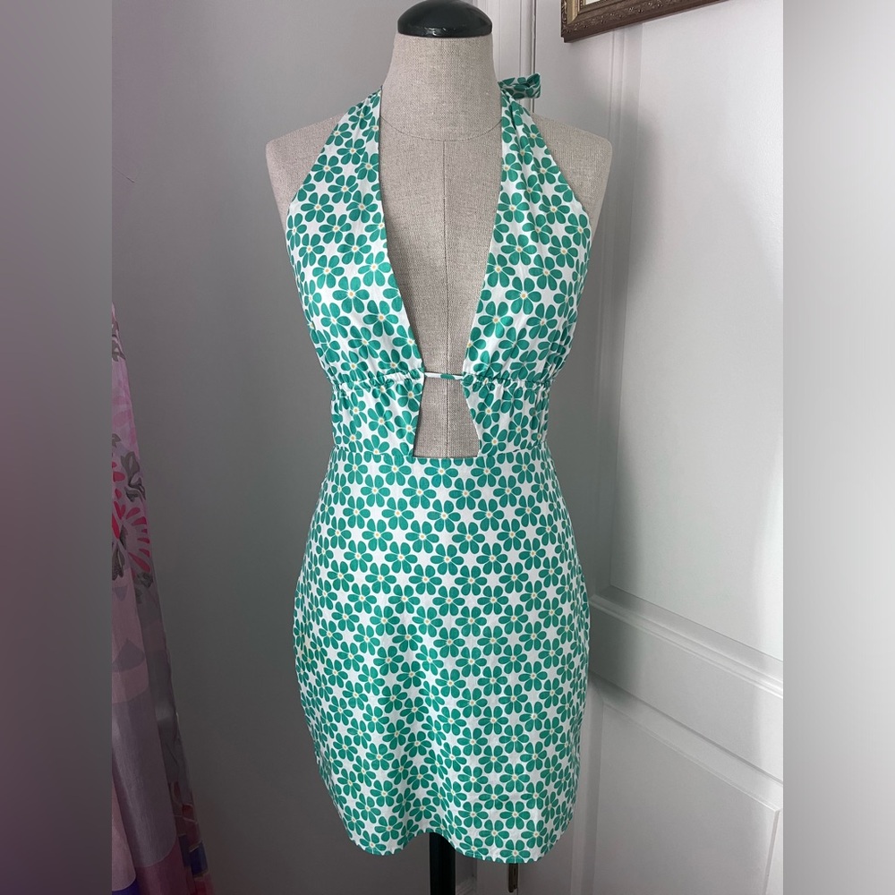 GREEN FLORAL HALTER
